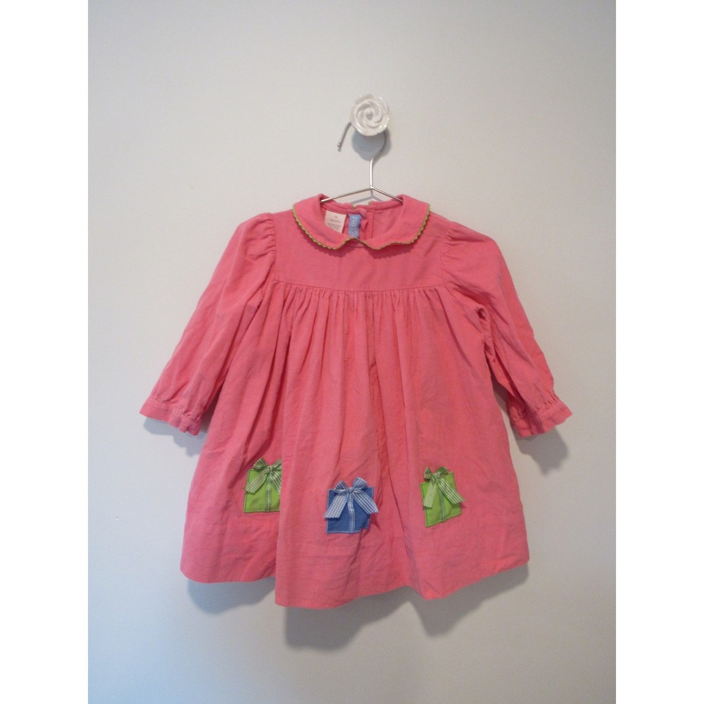 Monday's Child Baby Pink Corduroy Birthday Dress Gift Applique Vintage 18M